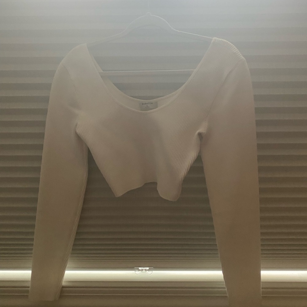 Aritzia Sculpt Knit square neck cropped longsleeve in white